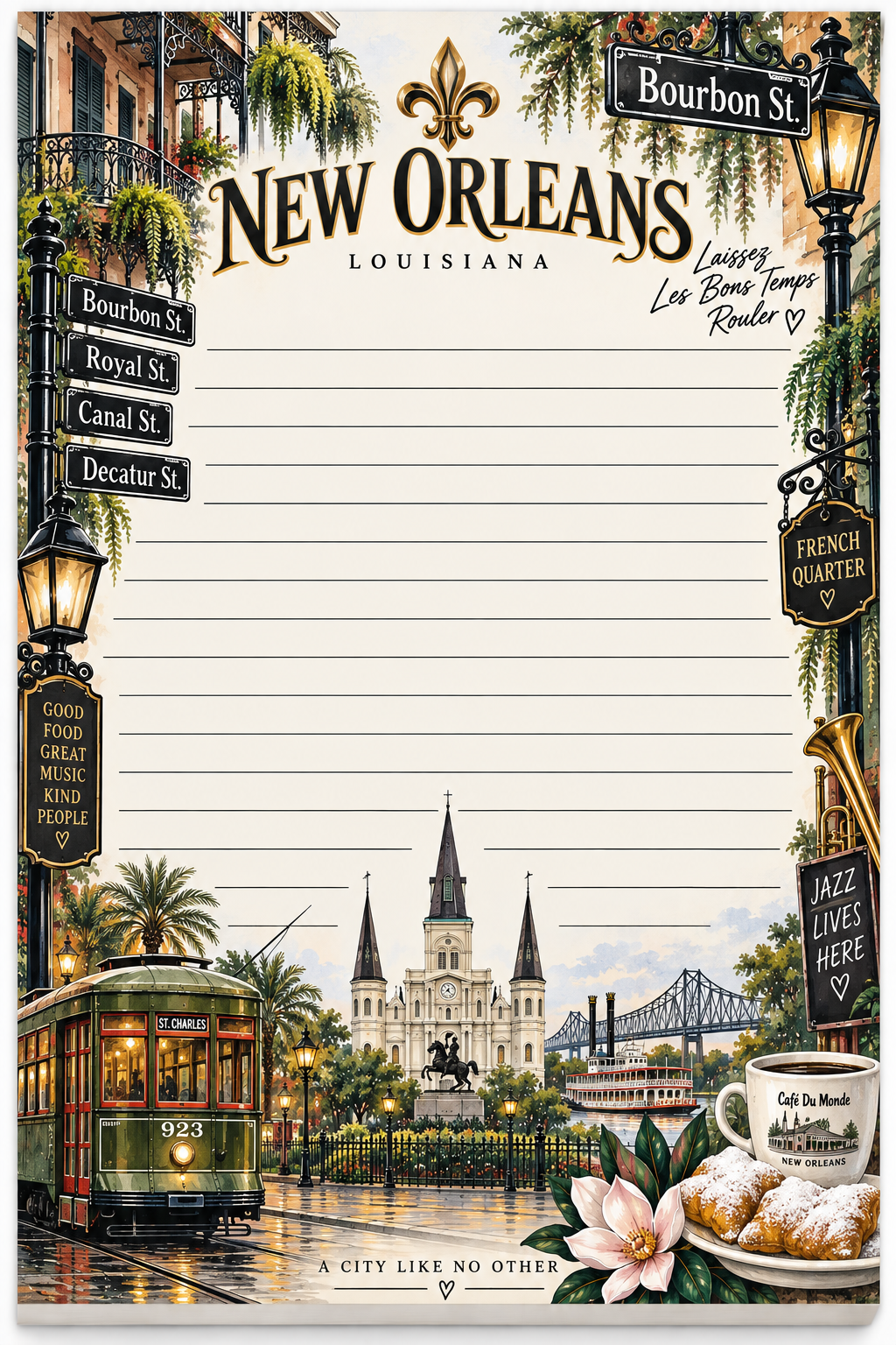 Digital New Orleans Notepad Printable | Louisiana French Quarter Notes PDF | Instant Download