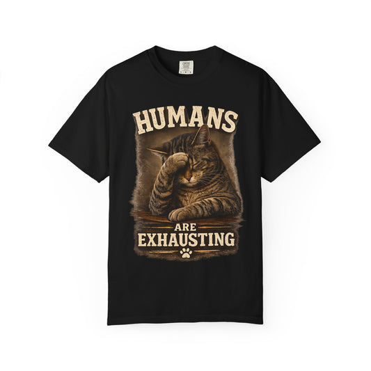 Humans Are Exhausting Cat Shirt, Funny Introvert Tee, Social Battery Cat Shirt, Cat Lover Graphic Tee, Anti Social Humor Shirt
