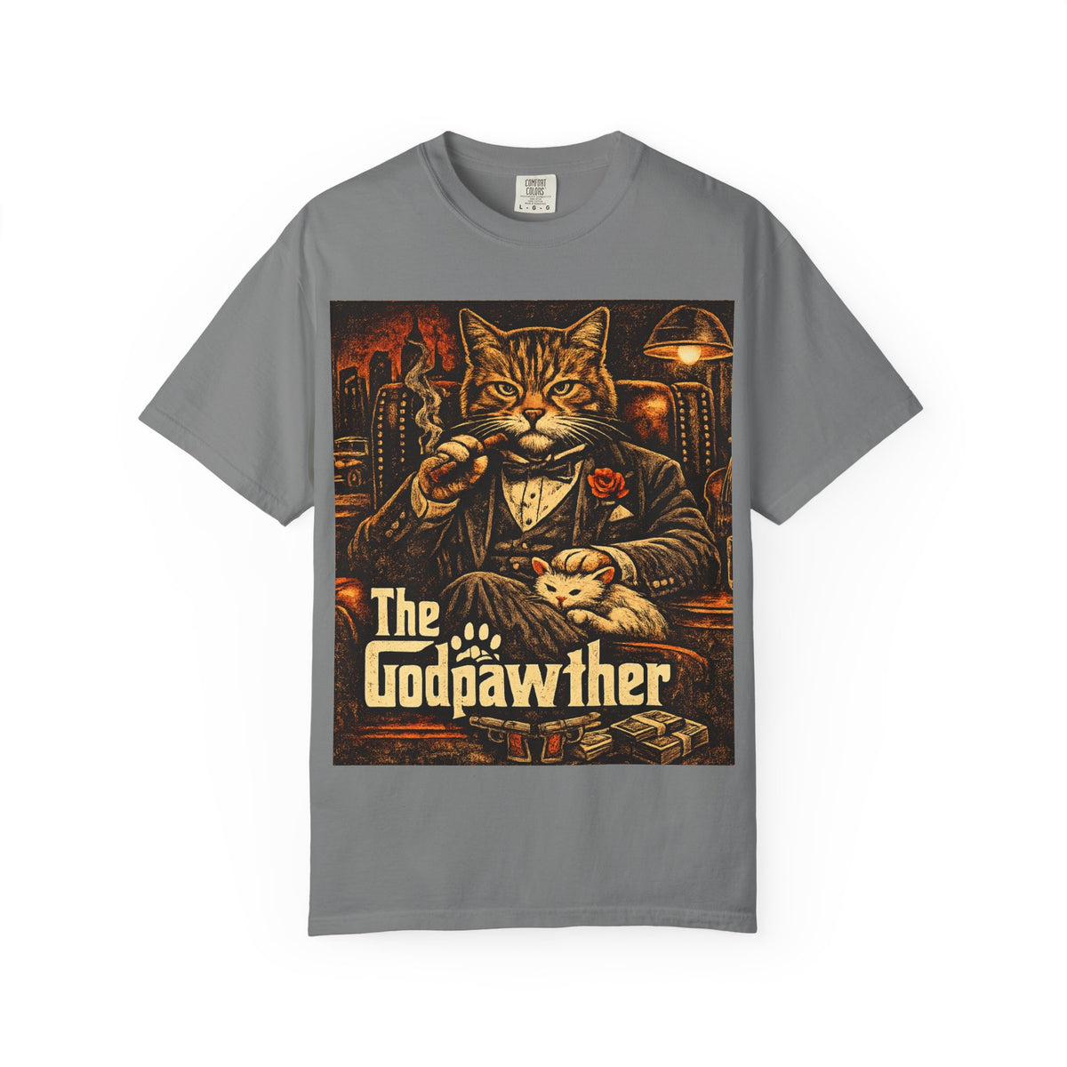 Godpawther Cat Shirt, Funny Mafia Cat Tee, Vintage Cat Lover Graphic Tee, Parody Movie Cat Shirt, Retro Funny Cat Gift, Black Unisex Tee