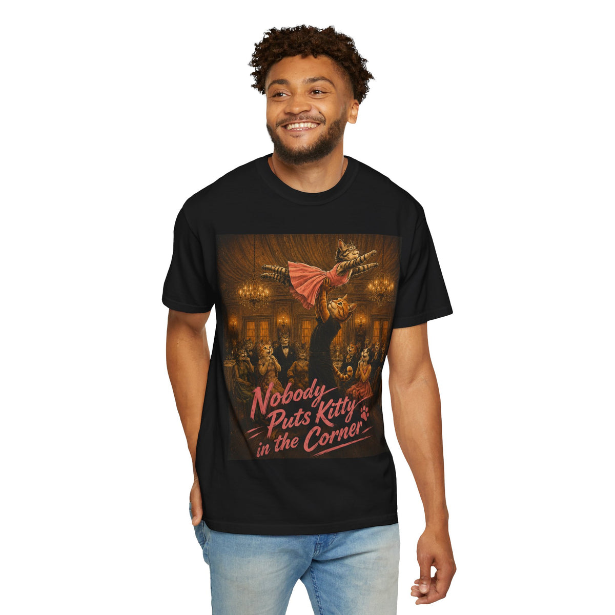 Nobody Puts Kitty in the Corner Cat Parody T-Shirt | Funny Retro Dancing Cats Tee