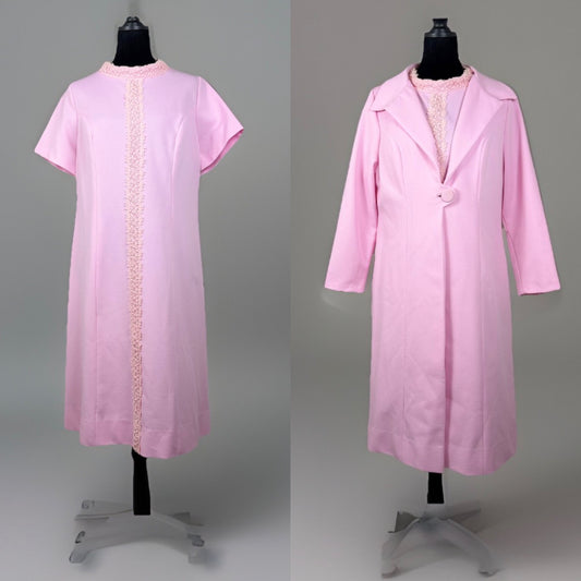 Vintage 1960s Alfred Werber Pink Dress & Matching Jacket 2-Piece Set Lace Trim