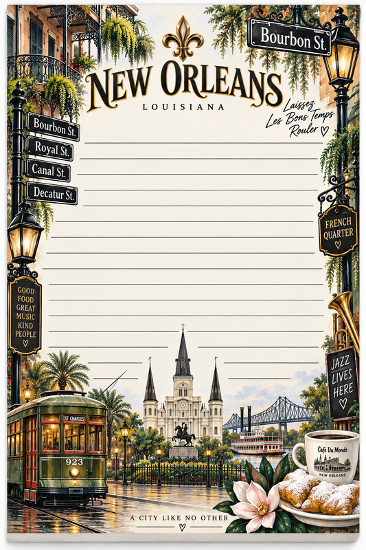 Digital New Orleans Notepad Printable | Louisiana French Quarter Notes PDF | Instant Download