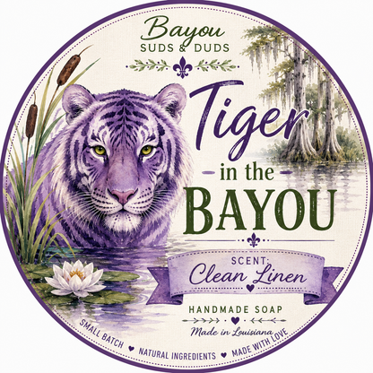 Tiger Shaped Handmade Soap – Clean Linen Scented Soap Bar – Unique Louisiana-Inspired Bath Gift – Handmade Soap for Tiger Lovers