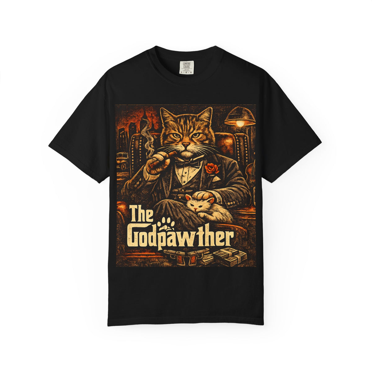 Godpawther Cat Shirt, Funny Mafia Cat Tee, Vintage Cat Lover Graphic Tee, Parody Movie Cat Shirt, Retro Funny Cat Gift, Black Unisex Tee