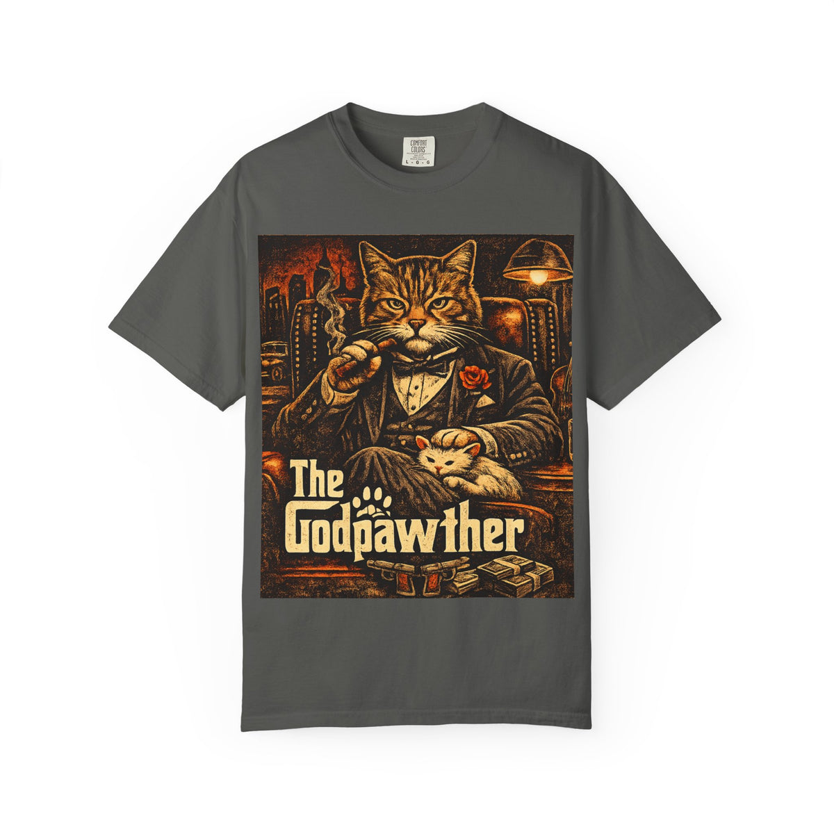 Godpawther Cat Shirt, Funny Mafia Cat Tee, Vintage Cat Lover Graphic Tee, Parody Movie Cat Shirt, Retro Funny Cat Gift, Black Unisex Tee