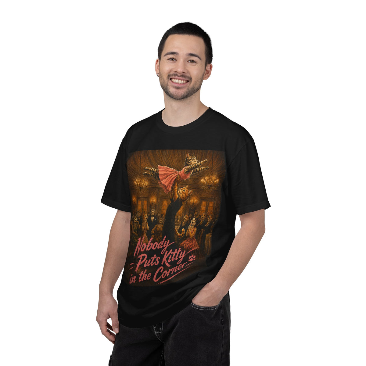 Nobody Puts Kitty in the Corner Cat Parody T-Shirt | Funny Retro Dancing Cats Tee