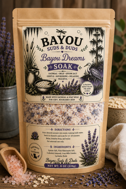 Bayou Dreams Lavender Bath Soak – Relaxing Lavender Scented Bath Soak – Handmade Louisiana-Inspired Self-Care Gift – Soothing Bath Soak