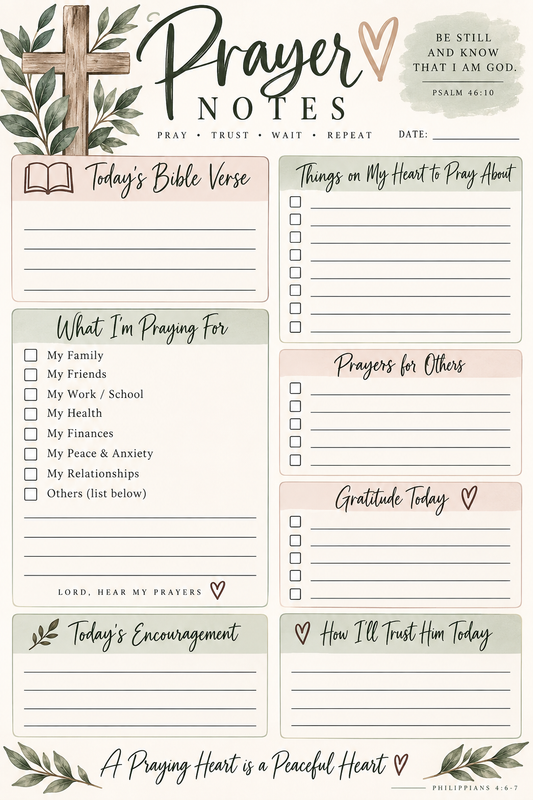 Digital Prayer Notes Printable | Christian Prayer Journal PDF | Scripture & Prayer Worksheet