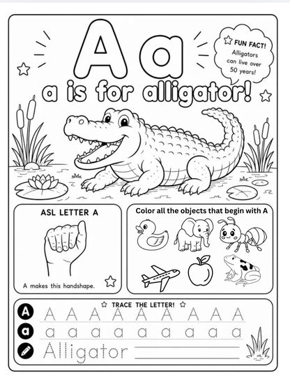 ASL Alphabet Coloring Book | Printable Digital PDF | ASL Learning Activity