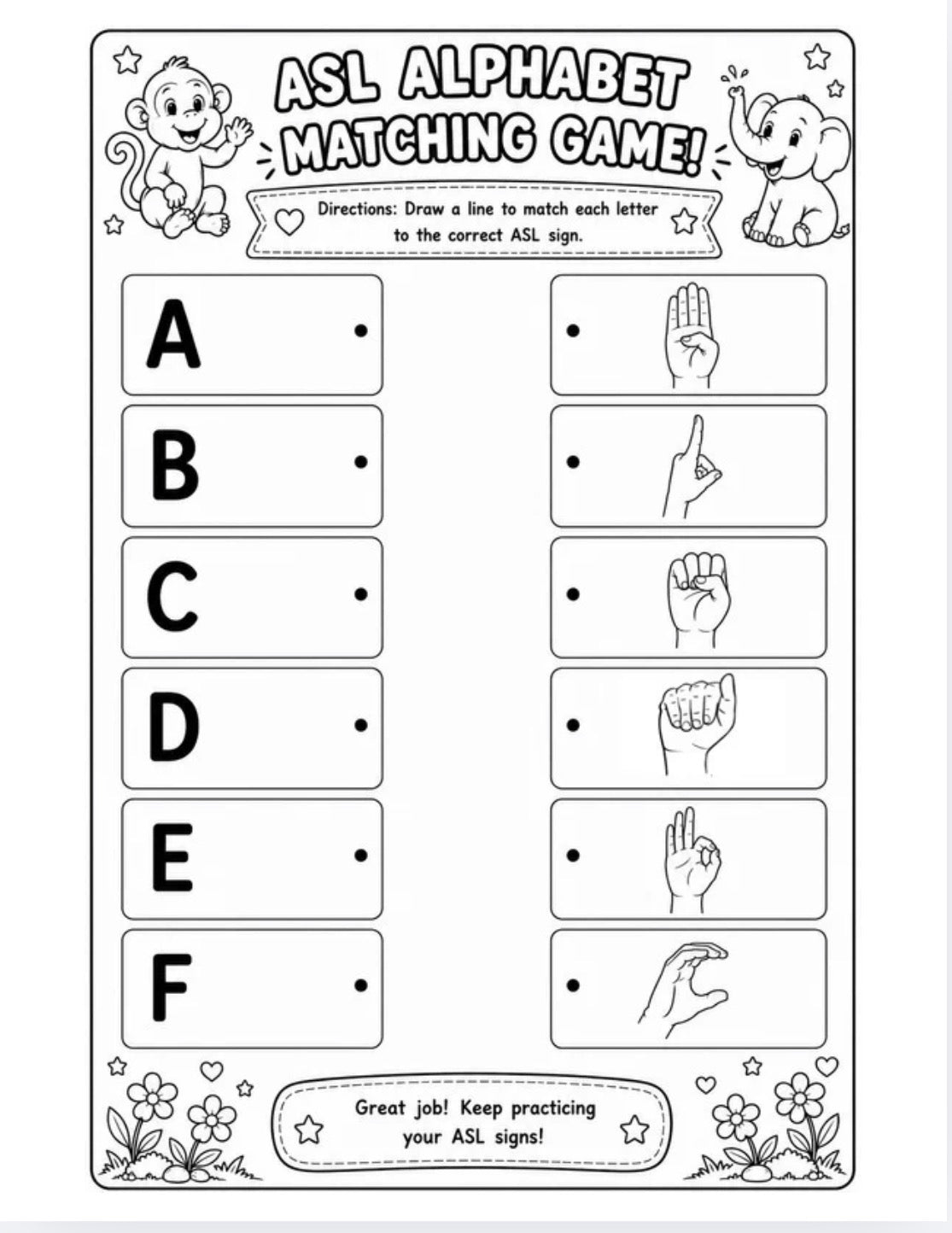 ASL Alphabet Coloring Book | Printable Digital PDF | ASL Learning Activity