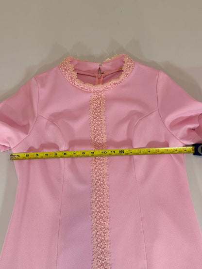 Vintage 1960s Alfred Werber Pink Dress & Matching Jacket 2-Piece Set Lace Trim