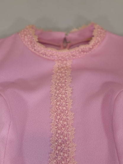 Vintage 1960s Alfred Werber Pink Dress & Matching Jacket 2-Piece Set Lace Trim
