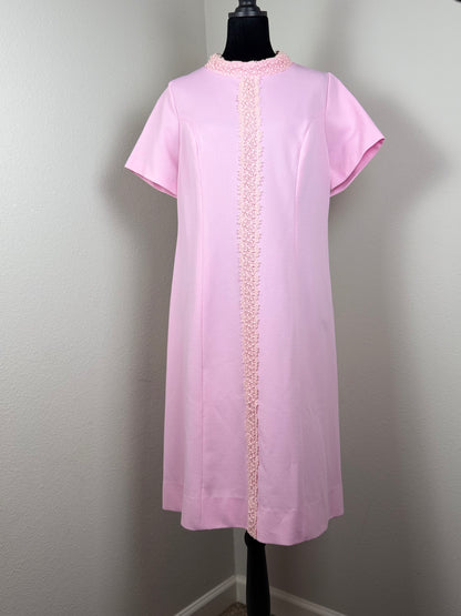 Vintage 1960s Alfred Werber Pink Dress & Matching Jacket 2-Piece Set Lace Trim