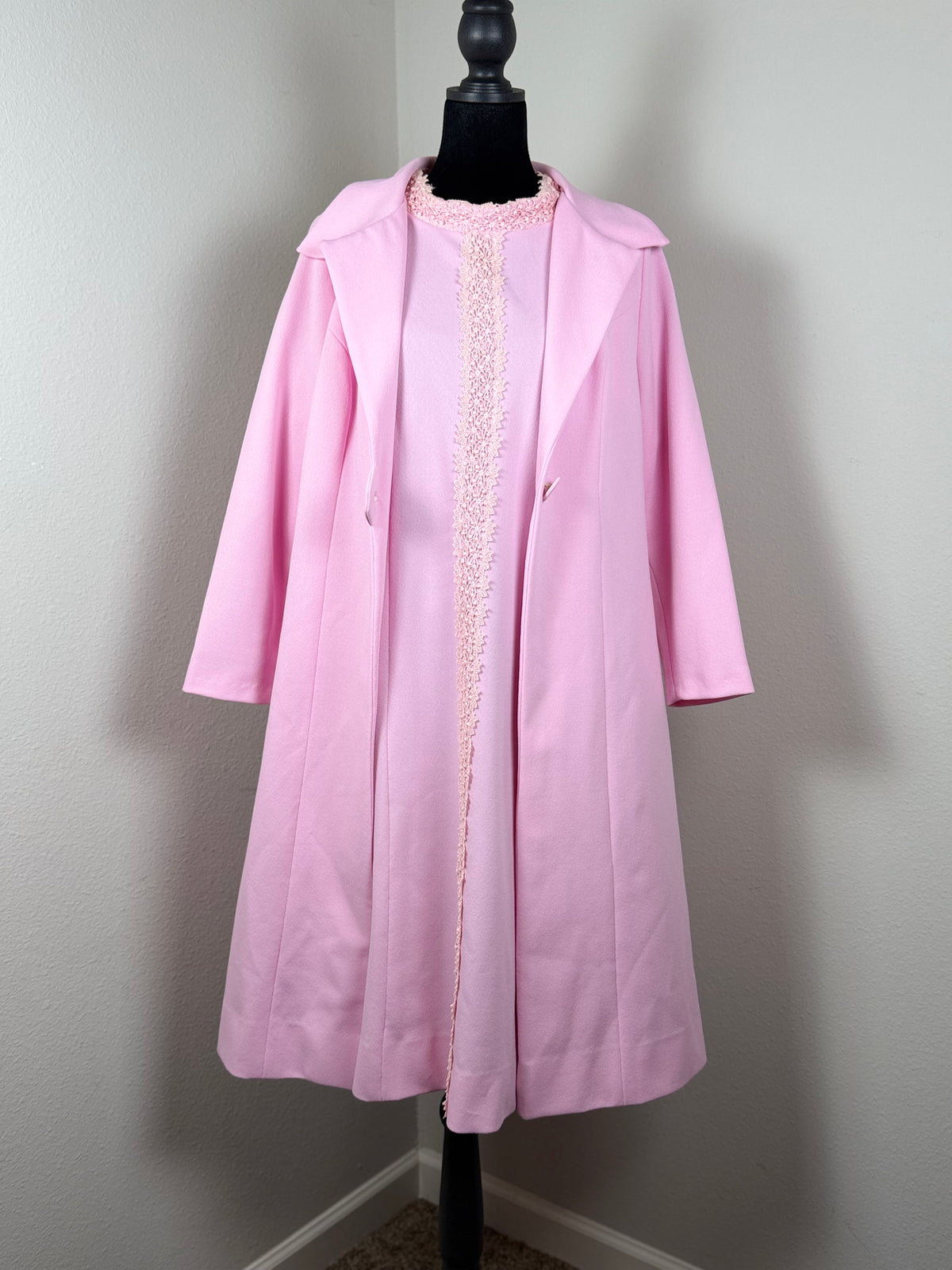 Vintage 1960s Alfred Werber Pink Dress & Matching Jacket 2-Piece Set Lace Trim