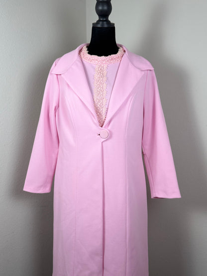 Vintage 1960s Alfred Werber Pink Dress & Matching Jacket 2-Piece Set Lace Trim