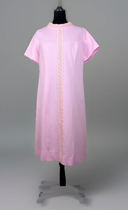 Vintage 1960s Alfred Werber Pink Dress & Matching Jacket 2-Piece Set Lace Trim