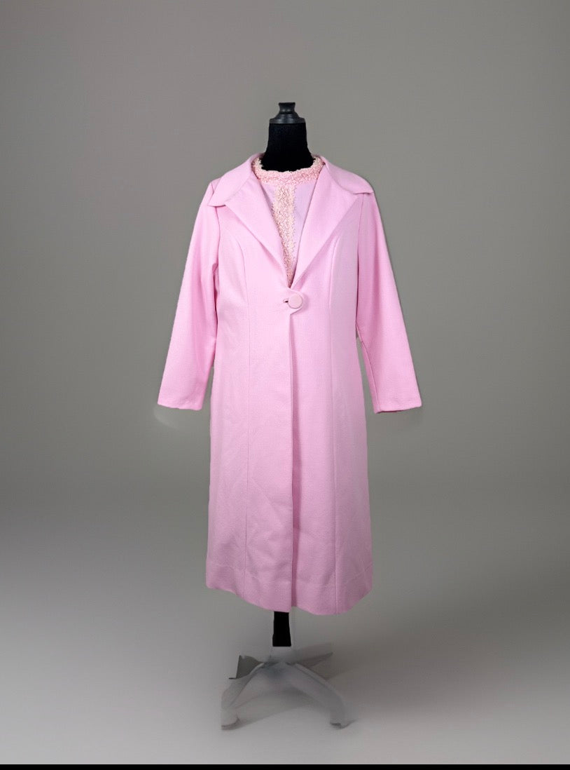 Vintage 1960s Alfred Werber Pink Dress & Matching Jacket 2-Piece Set Lace Trim