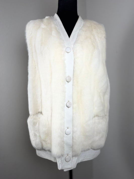 Vintage Adolph Schuman for Lillie Ann Ivory Faux Fur Vest Made in England