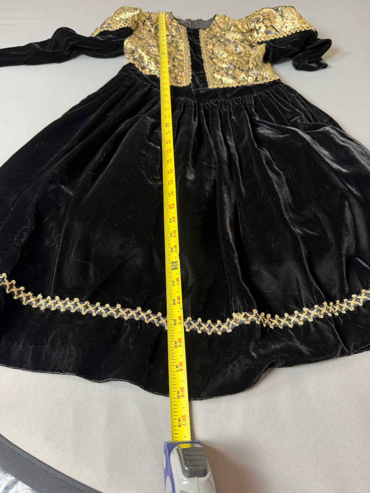 Vintage Jessica McClintock Black & Gold Metallic Brocade Velvet Dress – Size 12
