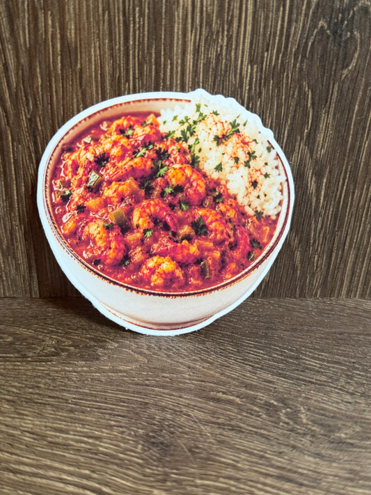 Shrimp Étouffée & Rice 3" Vinyl Sticker | Louisiana Food Sticker | Cajun Food Lover Sticker