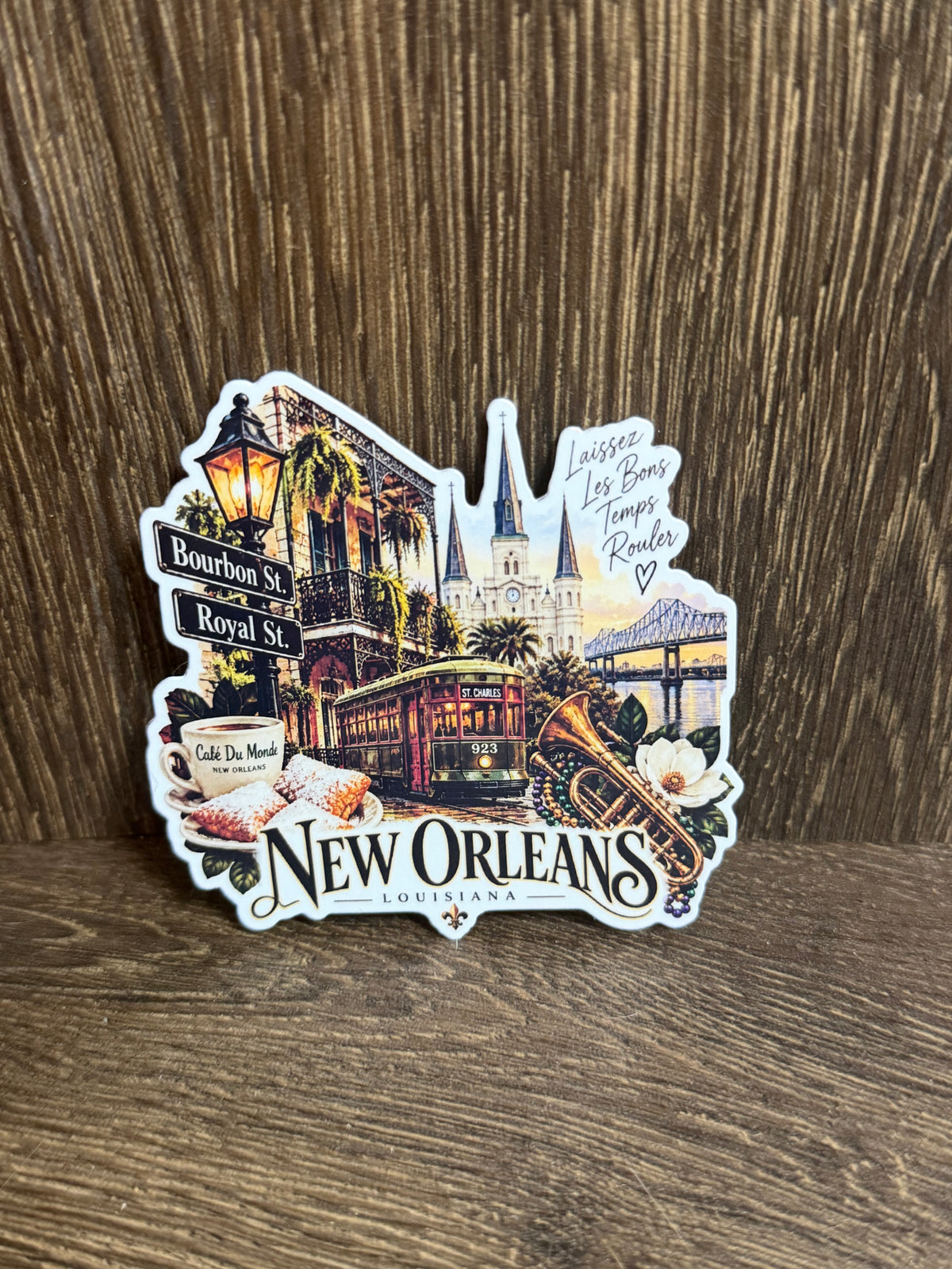 New Orleans Louisiana Sticker 3" | NOLA Sticker | Bourbon Street & Streetcar | Louisiana Souvenir | Laissez Les Bons Temps Roule