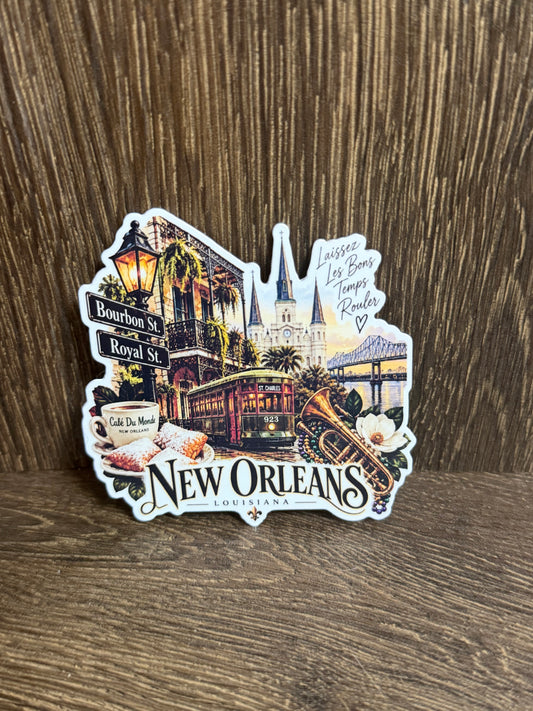 New Orleans Louisiana Sticker 3" | NOLA Sticker | Bourbon Street & Streetcar | Louisiana Souvenir | Laissez Les Bons Temps Roule