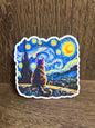 Starry Night Cat Sticker – 3" Van Gogh Inspired Cat Art