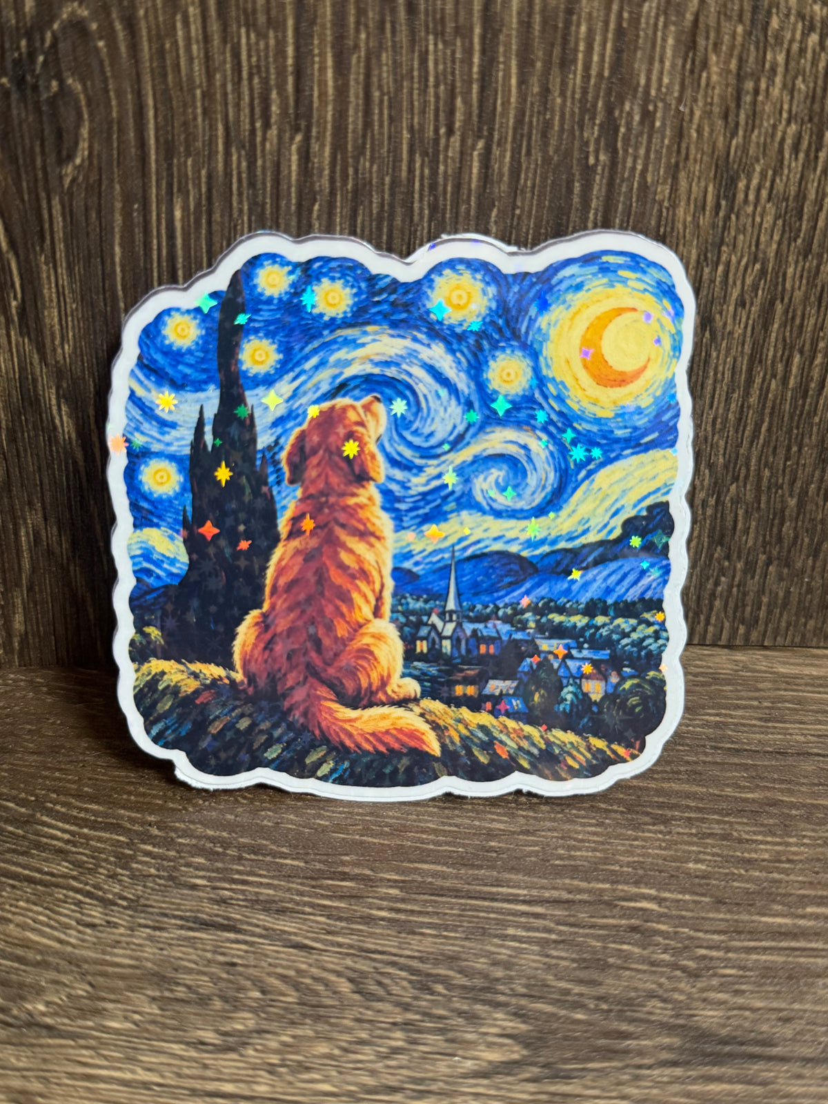 Starry Night Dog Vinyl Sticker | Van Gogh Inspired Dog Art Sticker