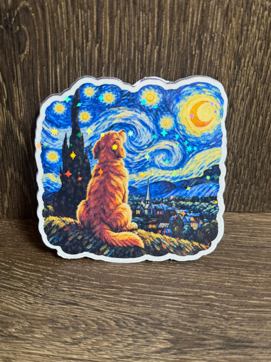 Starry Night Dog Vinyl Sticker | Van Gogh Inspired Dog Art Sticker