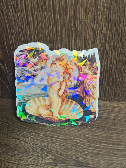 Vintage Cat Art Sticker – 3" Colorful Classic Cat Collage