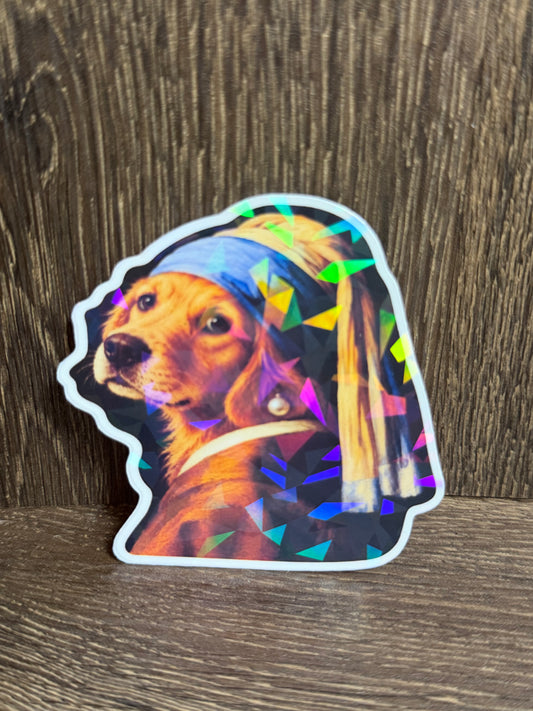 Dog with a Pearl Earring Vinyl Sticker | Girl with a Pearl Earring Inspired Dog Art