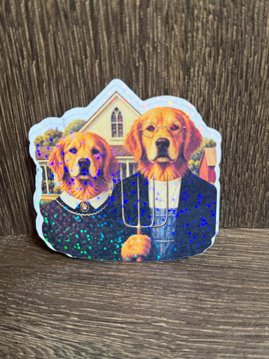Golden Retriever Vintage Family Portrait Vinyl Sticker | Dog Art Sticker